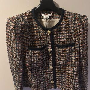 Veronica Beard Navy Multicolor Tweed Blazer with Gold Buttons